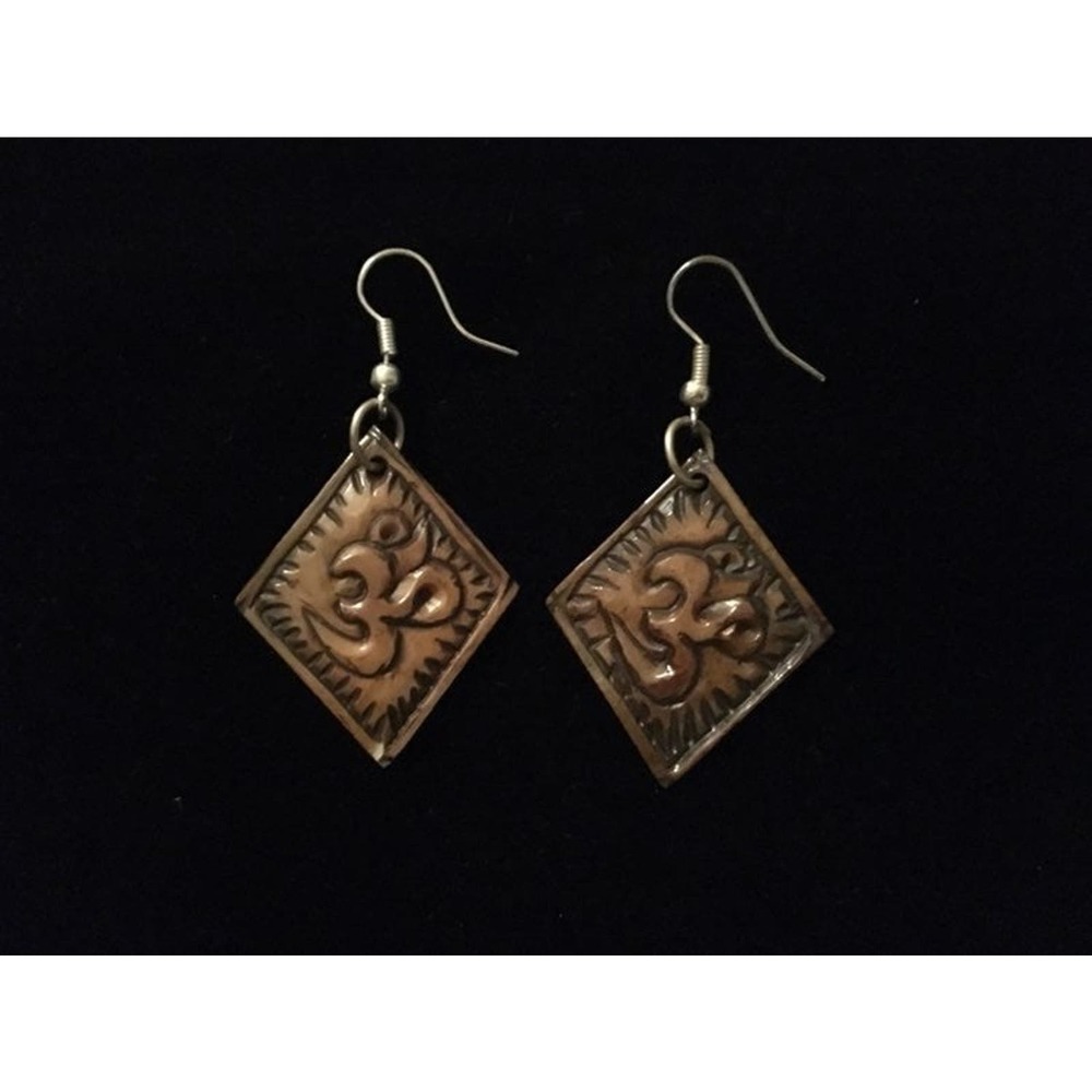 Carved Bone Hindu Om‎ Earrings